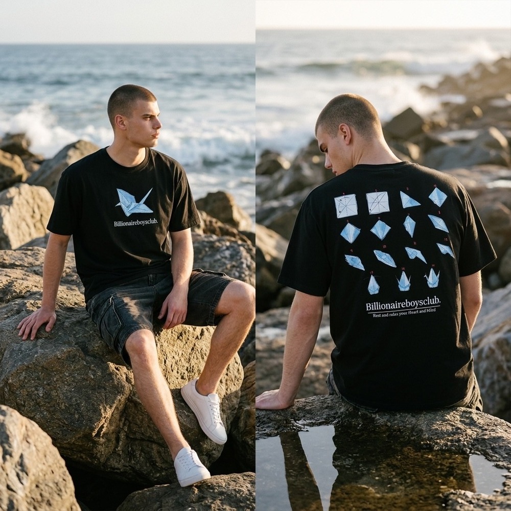 Billionaire Boys Club Origami Crane Graphic Black‎ Tee Mens Large RN 98011
